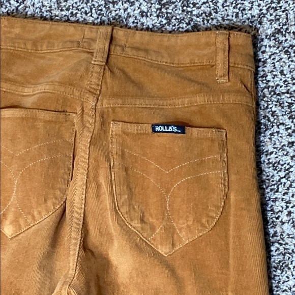 ROLLA'S Brown/Tan High Waist Flare Wide Leg Jeans Retro Chic - Picture 7 of 9